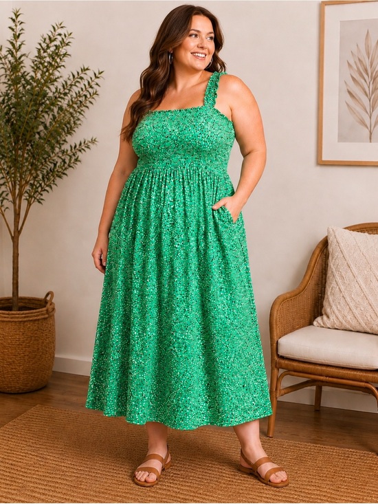 Torrid Curve Dresses & Skirts - Torrid Size 3 Green Smocked Maxi Dress Floral Print Plus Size 22/24